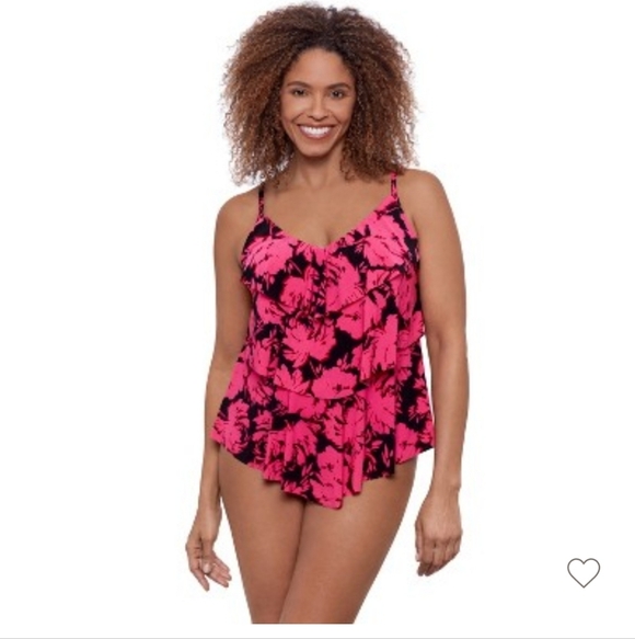 Aqua Green Other - NWT Aqua Green Coral and Black Three Tiered Tankini Swim Top Size Small